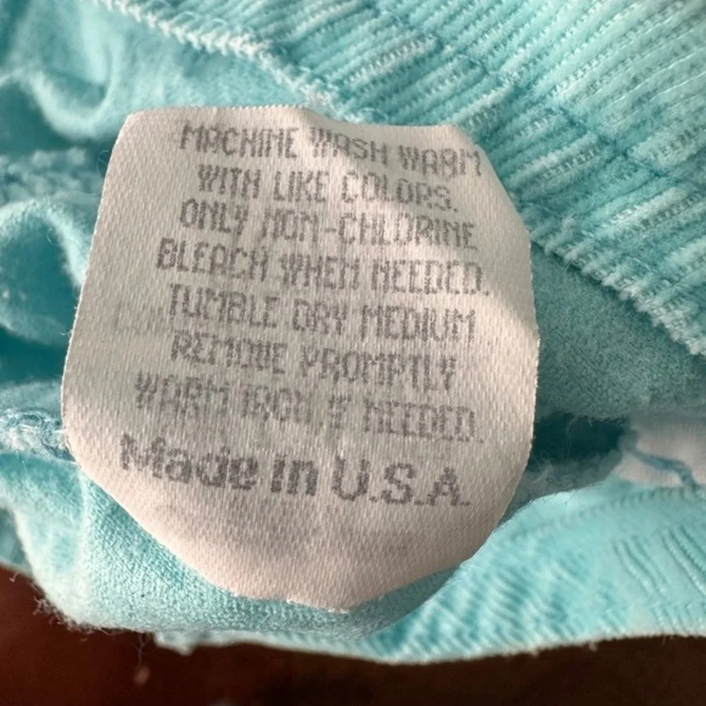 VTG OshKosh B'gosh Pants Overalls kids 6/9M Teal Blue Ruffle‎ Corduroy USA Made